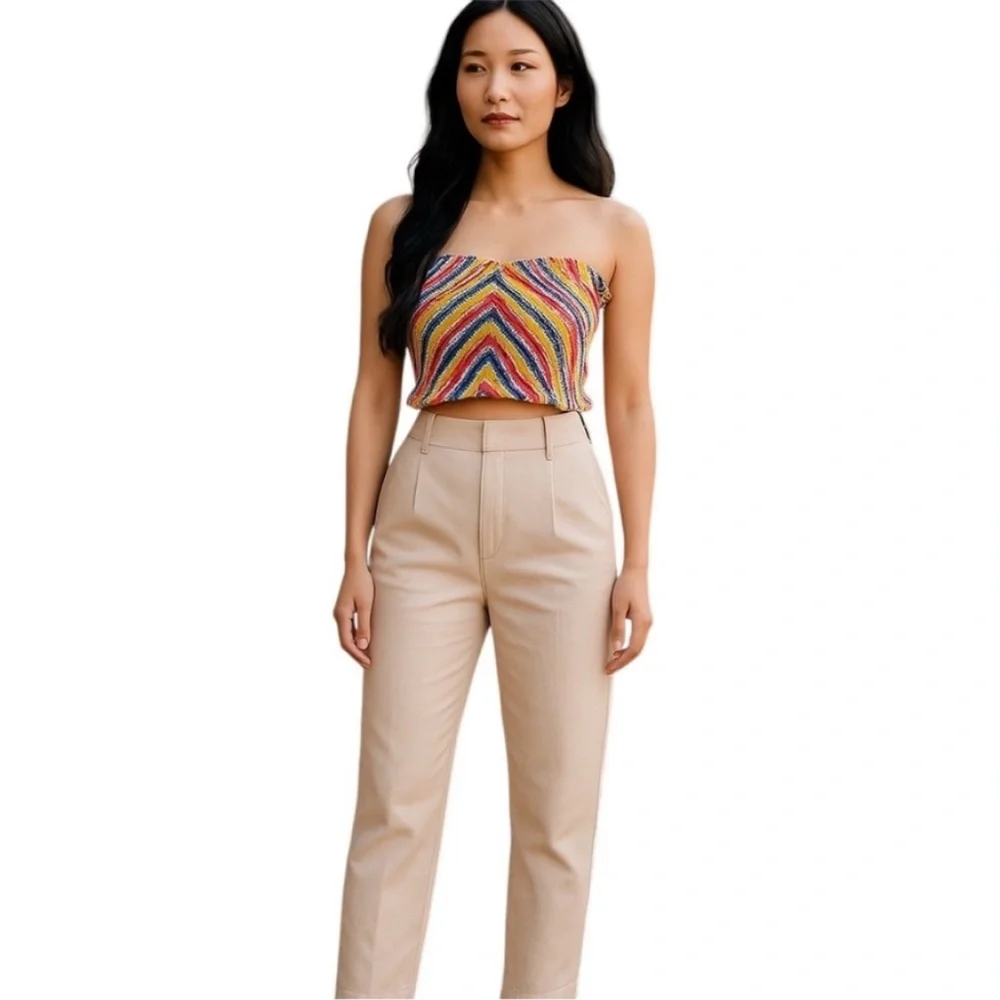 S/W/F Smocked Multicolor Strapless Cropped Tube Top Size Small New with Tag